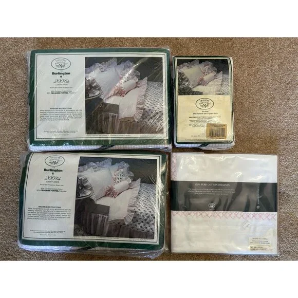 NEW VTG Laura Ashley Ticking Stripe Cal King Fitted Flat Sheet Set Burlington